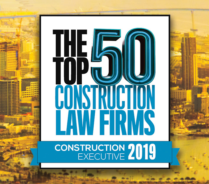 Construction Executive Top 50 Construction Law Firms in 2019 logo.