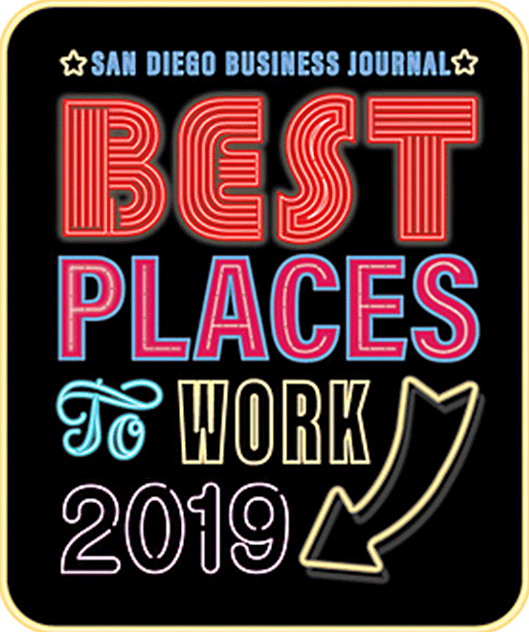 SDBJ Best Places to Work 2019 award emblem.