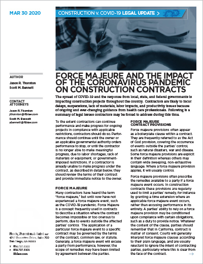 Force Majeure and Impact on Construction Contracts.