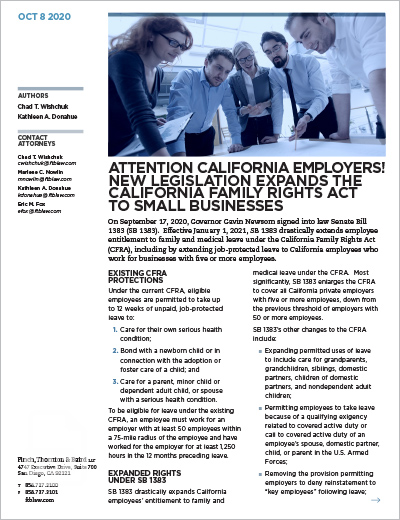 SB 1383 Expands California Family Rights Act to Small Businesses article.