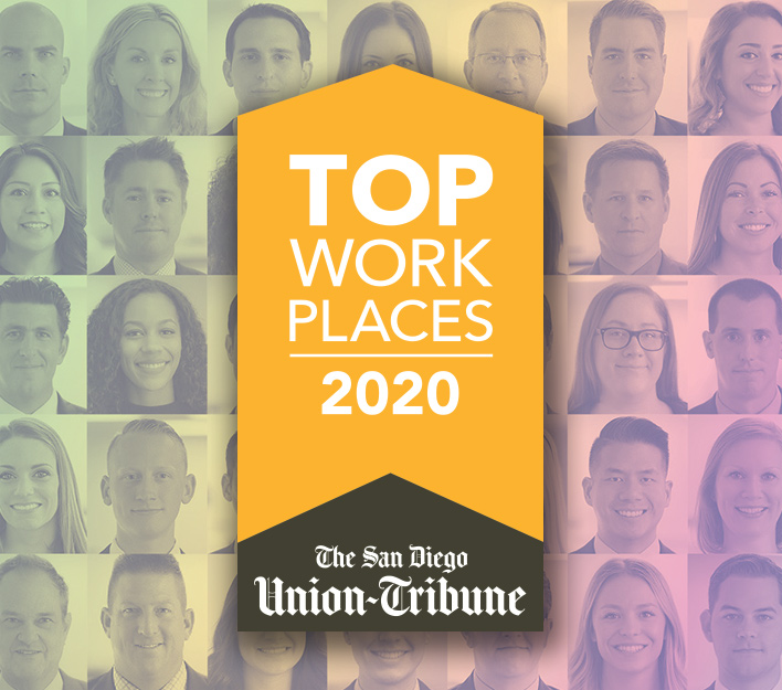 2020 Top Workplaces recognition logo awarded by The San Diego Union-Tribune image.