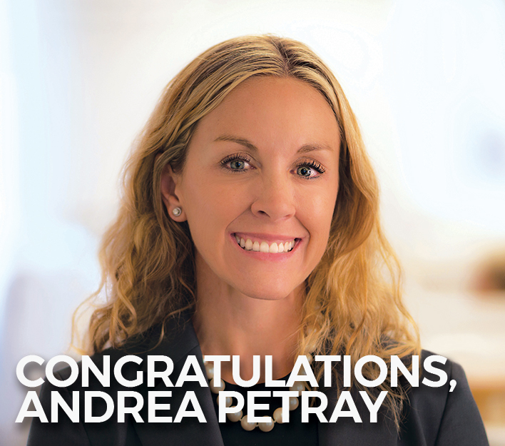Andrea Petray named SDBJ Women of Influence in Law 2021 honoree banner.