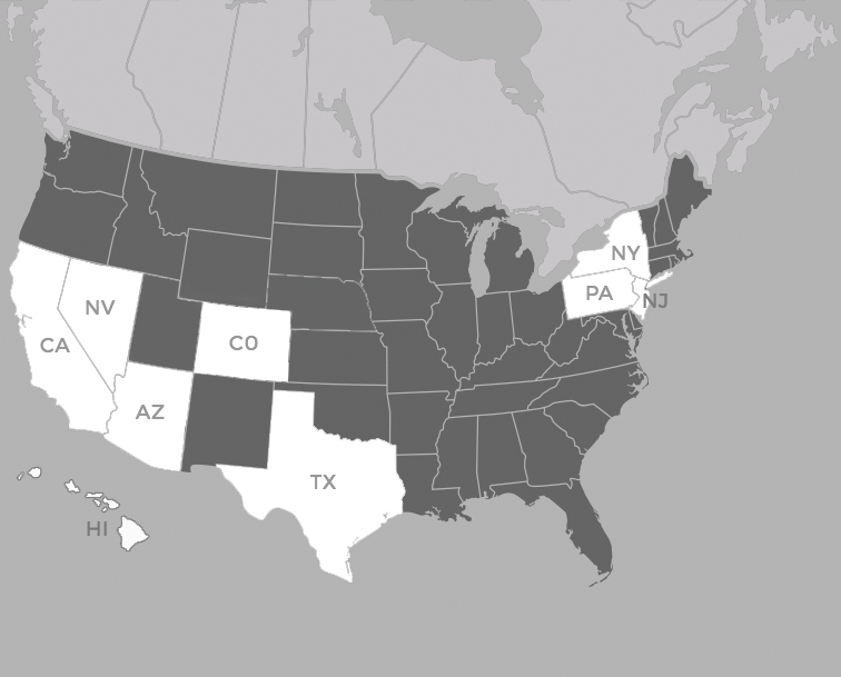 U.S. map showing states in which FTB is admitted to practice as of May 1, 2022.