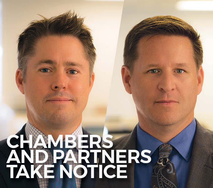 Banner link to story about firm partners P. Randolph Finch Jr. and Jason R. Thornton being ranked in Chambers USA 2022 Guide.