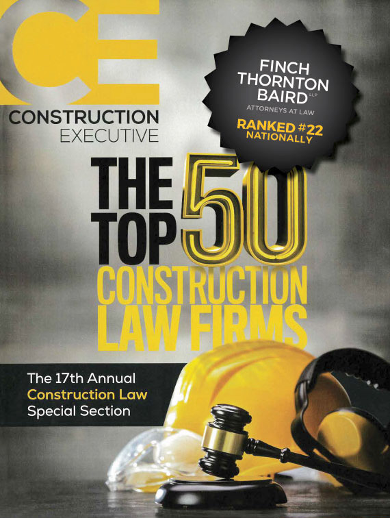 2022 Construction Executive magazine cover featuring The Top 50 Construction Law Firms.
